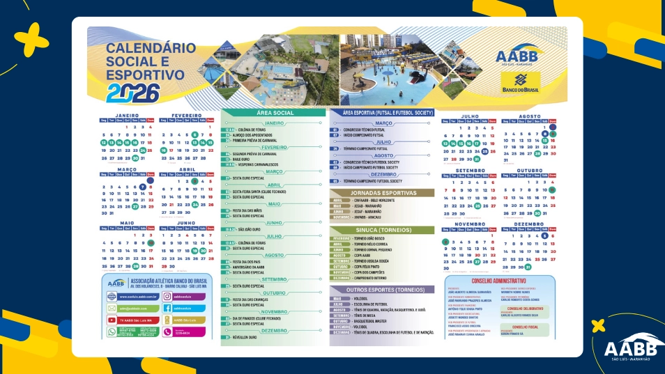 Calendário Social e Esportivo AABB São Luís 2026